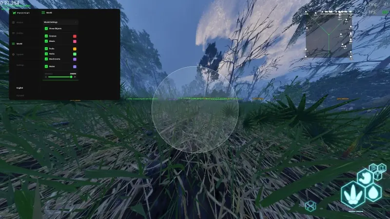 The Isle aimbot and wallhack menu with FOV and ESP toggles